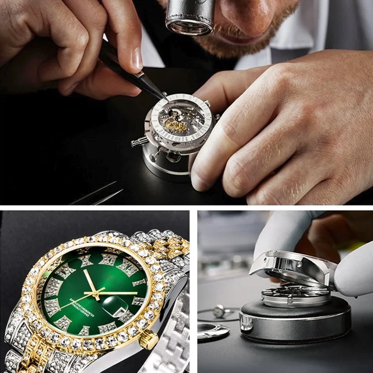 滿鉆日歷石英男表，原裝進口機芯，走時精準、性能穩定，水鉆裝潢表盤，令人一見傾心，型男紳士出行的標配！